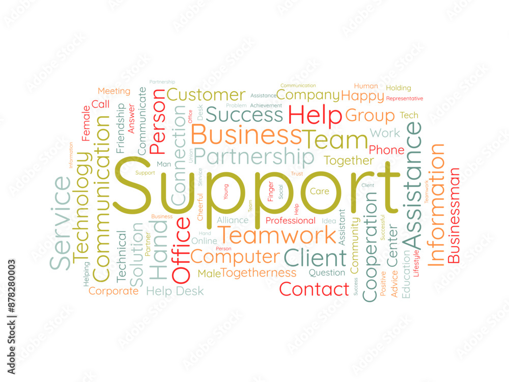 Obraz premium Support wordcloud template. Business concept vector background.
