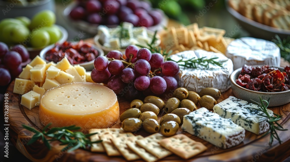 Gourmet Cheese Board with Grapes and Olives Gourmet Cheese Board with Grapes and Olives