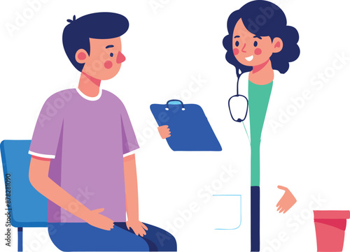 Illustration of a doctor consulting with a patient for a medical examination