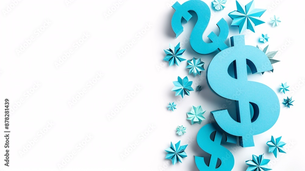 Minimalist paper cutout of financial success symbols Stock Photo with copy space Minimalist paper cutout of financial success symbols Stock Photo with copy space