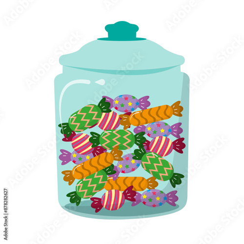 a collection of various kinds of candy with full colors in a jar. flat design vector. Halloween candy