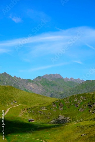 Mountain with grass and sky