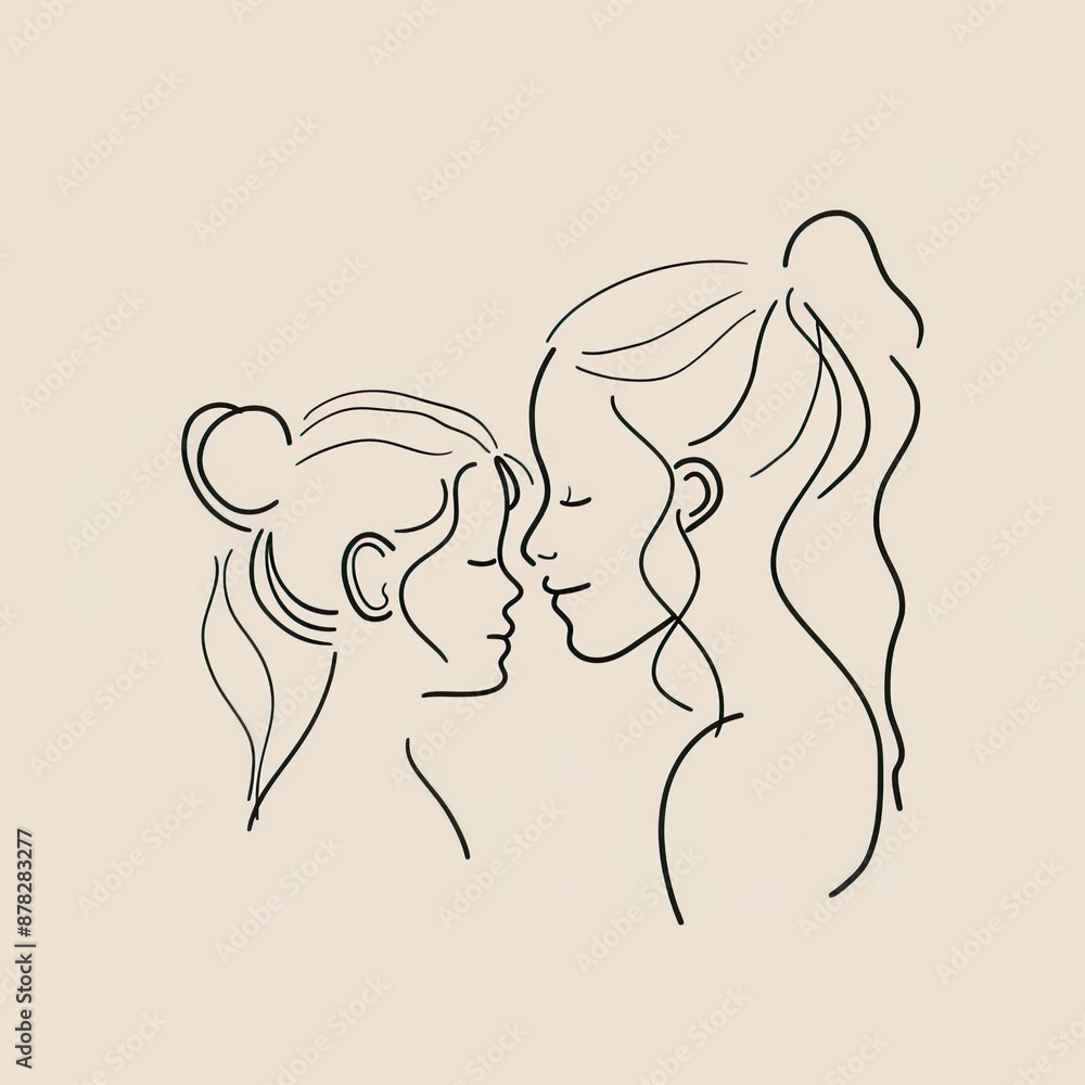 Minimalist Line Art Depicting Mother and Child Bond in Simple Drawing Minimalist Line Art Depicting Mother and Child Bond in Simple Drawing