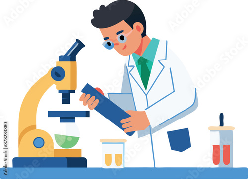 Scientist conducting experiment with microscope in laboratory