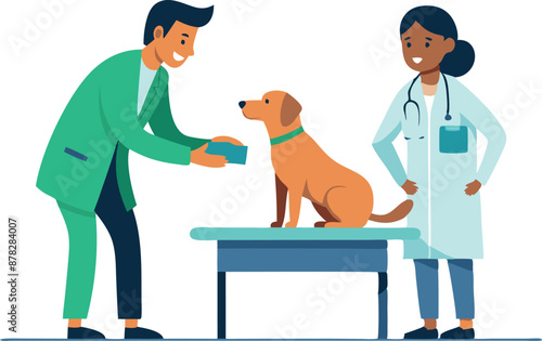 Veterinarians examining a dog on the table in the clinic