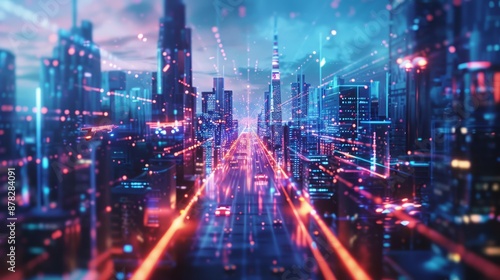 Wallpaper Mural futuristic digital hologram background that simulates a cityscape at dusk Torontodigital.ca