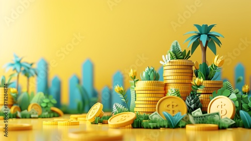 Paper craft illustration of financial growth indicators Stock Photo with copy space photo