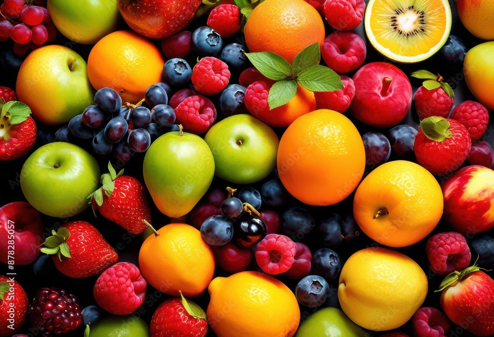 vibrant summer fruit salad bursting freshness color, ripe, colorful, juicy, berries, bright, produce, flavor, bowl, flavors, lively, sunny, crisp, vivid, hues