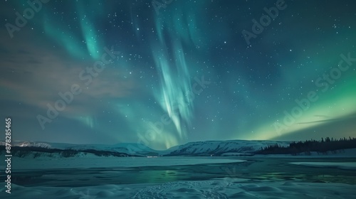 Aurora Borealis over Frozen Lake