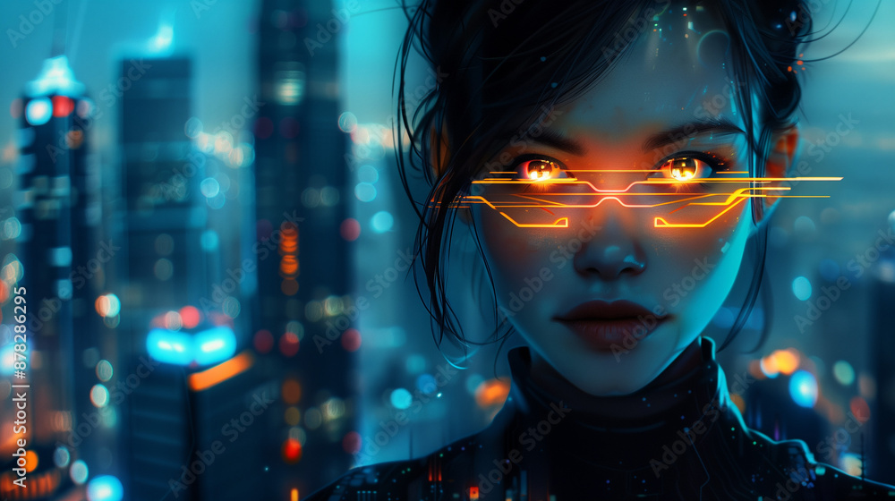 woman with glowing eyes at night in the city woman with glowing eyes at night in the city