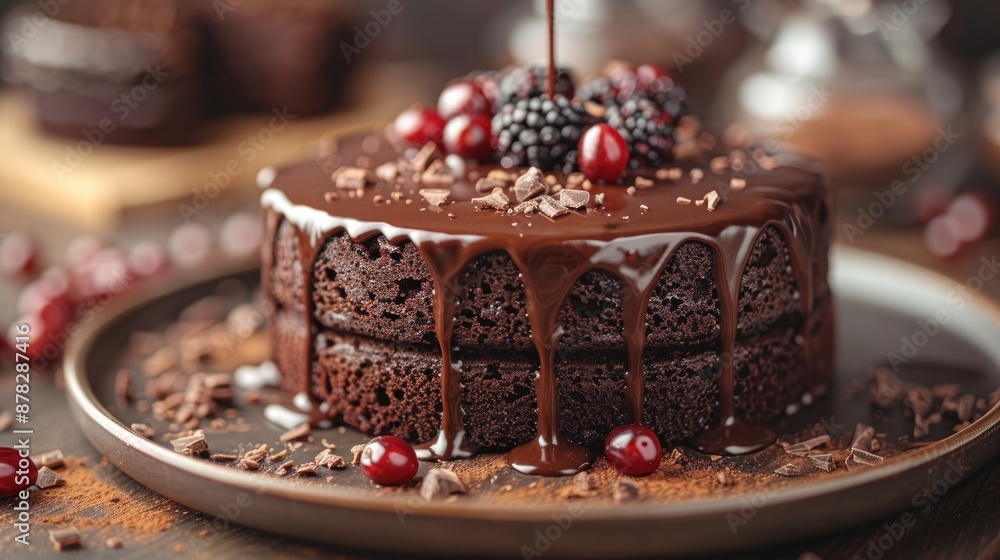 Chocolate Cake with Berries and Chocolate Drizzle Chocolate Cake with Berries and Chocolate Drizzle
