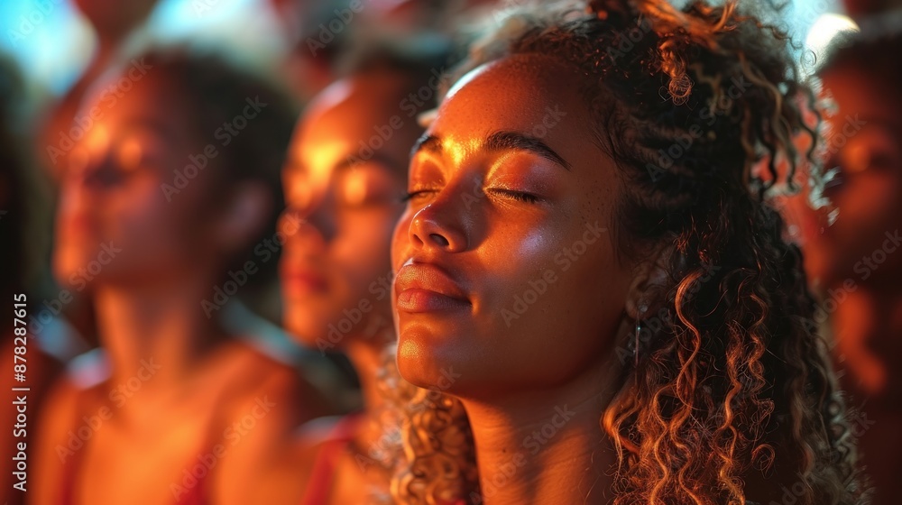Woman with closed eyes and soft warm lighting Woman with closed eyes and soft warm lighting