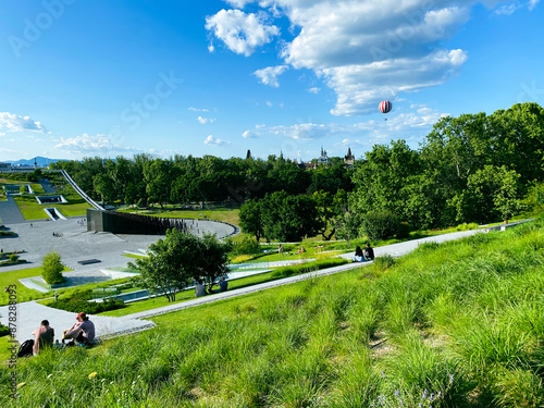 Landscape of Budapest's city park and Ethnographic Museum. 