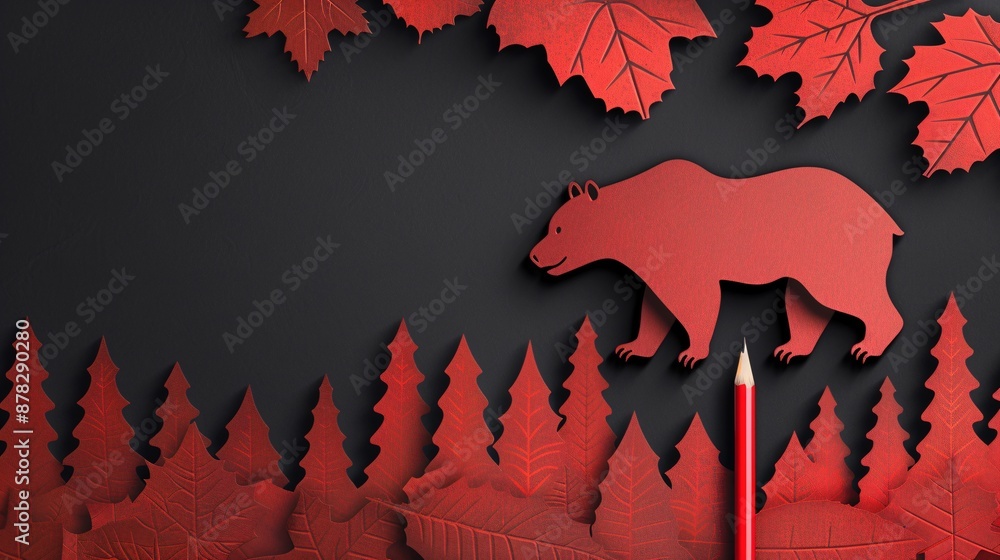 Bear market icon in a flat lay with paper crafted declining graphs and red markers Stock Photo with copy space Bear market icon in a flat lay with paper crafted declining graphs and red markers Stock Photo with copy space