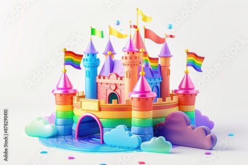 A rainbow castle with flags on the roof © Koon