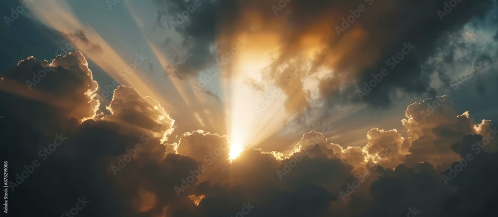 Golden Rays of Sunshine Shining Through Dramatic Clouds Golden Rays of Sunshine Shining Through Dramatic Clouds