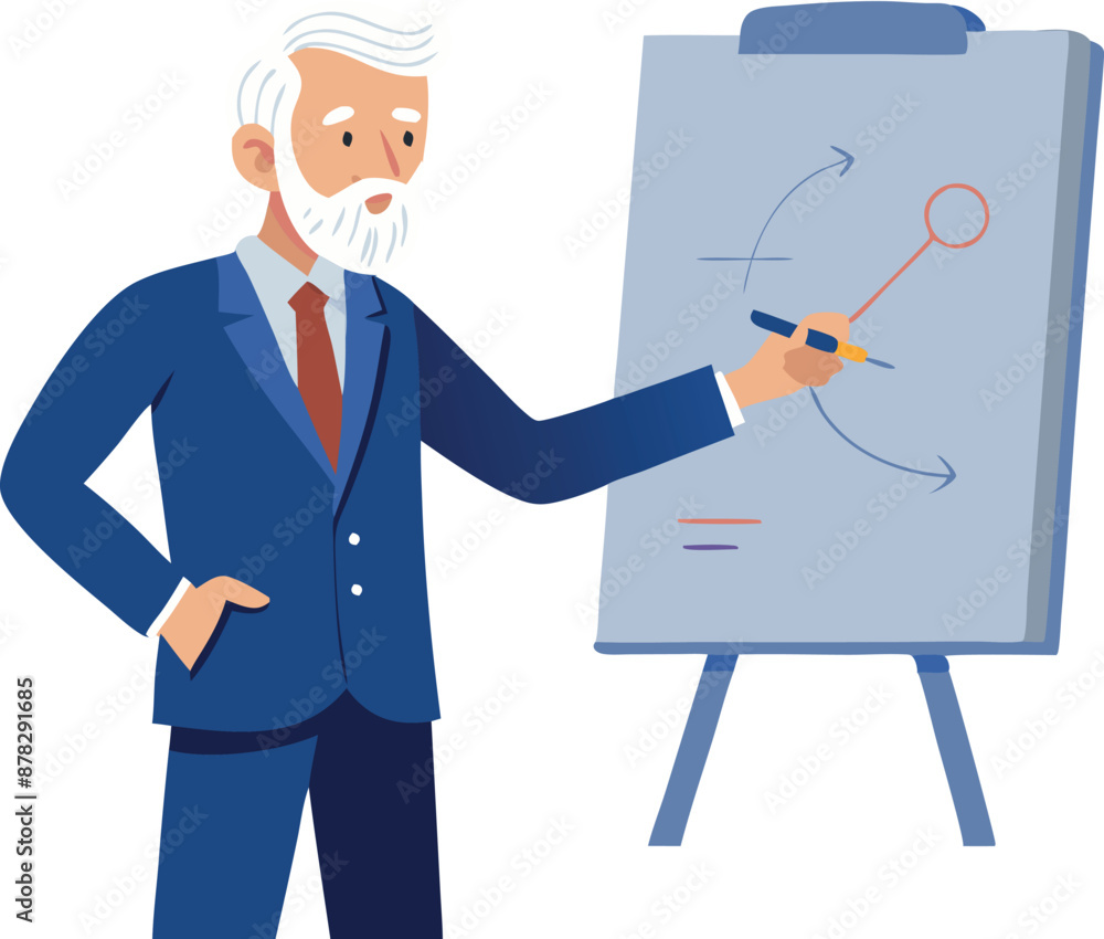 Senior business professional giving a presentation with a flip chart Senior business professional giving a presentation with a flip chart