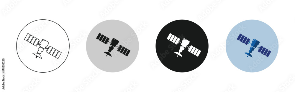 Satellite icon set, simple design, outline, solid and colored models available, circle frame style, editable vector eps 10. Satellite icon set, simple design, outline, solid and colored models available, circle frame style, editable vector eps 10.