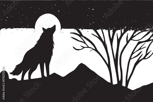 Vector silhouettes of lonewolf photo