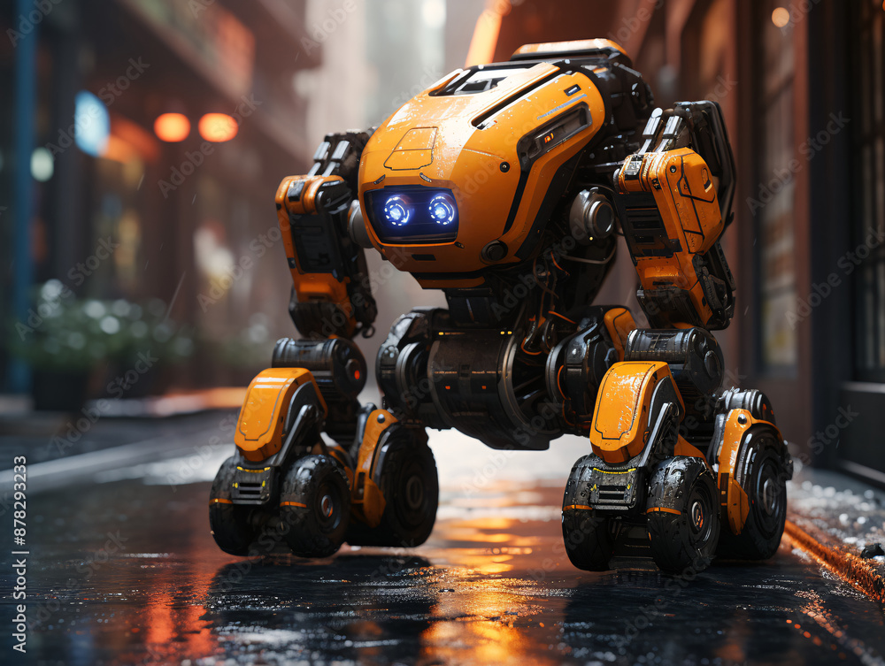 A sleek humanoid robot stands amidst a bustling city street, its metallic form reflecting the vibrant urban landscape. A sleek humanoid robot stands amidst a bustling city street, its metallic form reflecting the vibrant urban landscape.