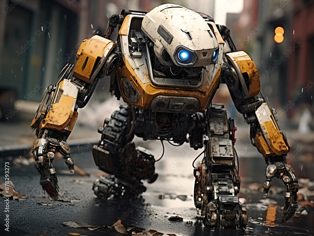 A sleek humanoid robot stands amidst a bustling city street, its metallic form reflecting the vibrant urban landscape. A sleek humanoid robot stands amidst a bustling city street, its metallic form reflecting the vibrant urban landscape.