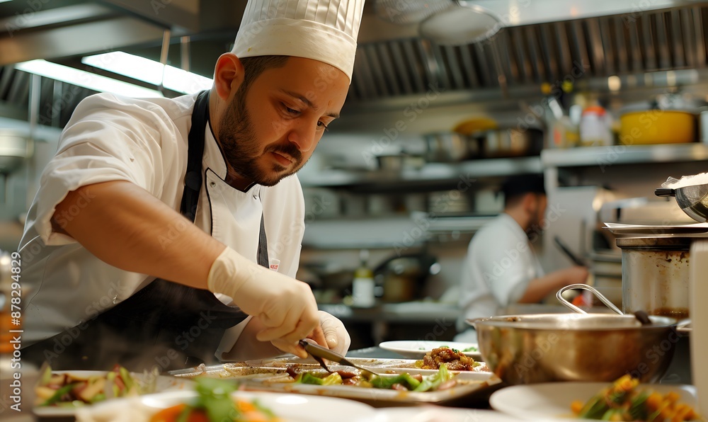 Chef Preparing Food in a Restaurant Kitchen Chef Preparing Food in a Restaurant Kitchen