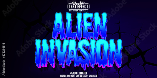 Alien editable text effect, customizable invasion and sci-fi 3d font style