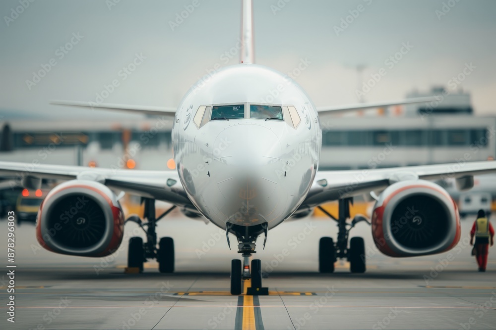 Detailed Close-Up of Airline Plane Cockpit at Apron with Ground Crew Preparing for Boarding | Aircraft Inspection and Maintenance Scene Detailed Close-Up of Airline Plane Cockpit at Apron with Ground Crew Preparing for Boarding | Aircraft Inspection and Maintenance Scene