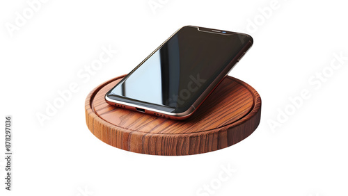 Modern wooden wireless charger isolated on a transparent background, PNG photo