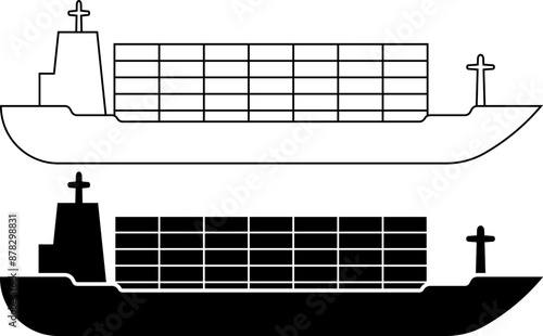 side view cargo ship icon set