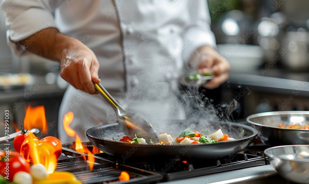 Chef Cooking in a Professional Kitchen Chef Cooking in a Professional Kitchen