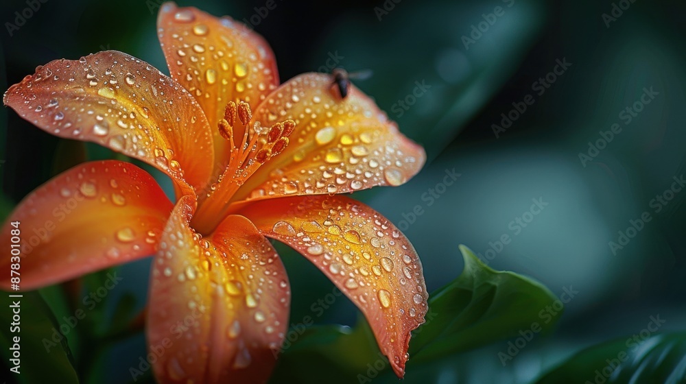 Orange flower with water droplets on it, Plant background Orange flower with water droplets on it, Plant background