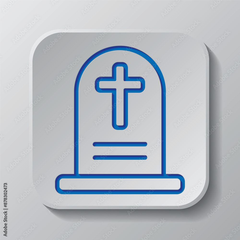 Tombstone simple icon vector. Flat design. Paper cut design. Cutted blue symbol with shadow. Gray badge button, gray background Tombstone simple icon vector. Flat design. Paper cut design. Cutted blue symbol with shadow. Gray badge button, gray background