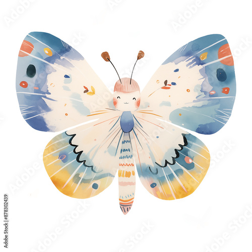 Watercolor Cute butterfly isolated on transparent background..