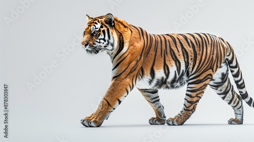 Majestic Tiger Walking on White Background