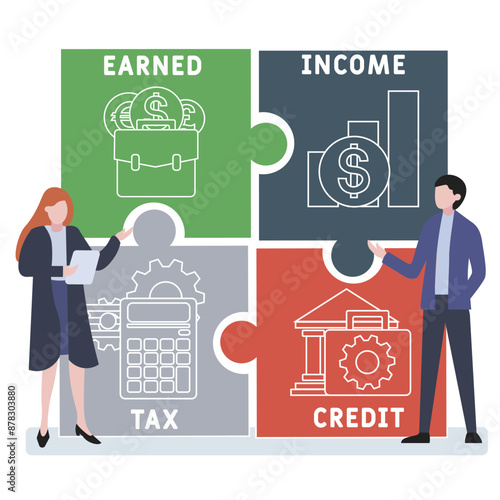 EITC - earned income tax credit acronym business concept. vector illustration concept with keywords and icons. lettering illustration with icons for web banner, flyer, landing page, presentation