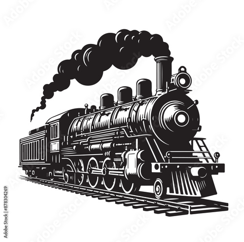 Vintage steam locomotive ancient train, transport illustration Vector 