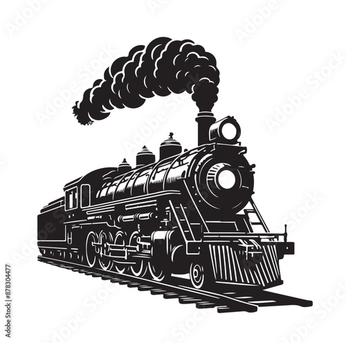 Vintage steam locomotive ancient train, transport illustration Vector 