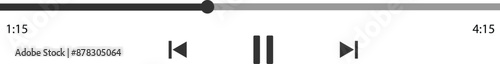 Media player progress bar with time slider, play, rewind and fast forward buttons. Template of audio or video player playback