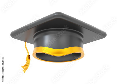 3d student graduate hat icon. School, college or university cap with golden line and tassel. Academy cartoon element