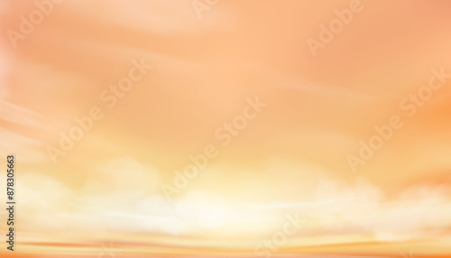 Sunset Sky Background,Sunrise cloud Orange,Yellow,Pink in morning Summer,Vector sunny Autumn,Nature landscape field in evening.Winter sunlight,cartoon illustration Horizon Spring sundown by Sea Beach