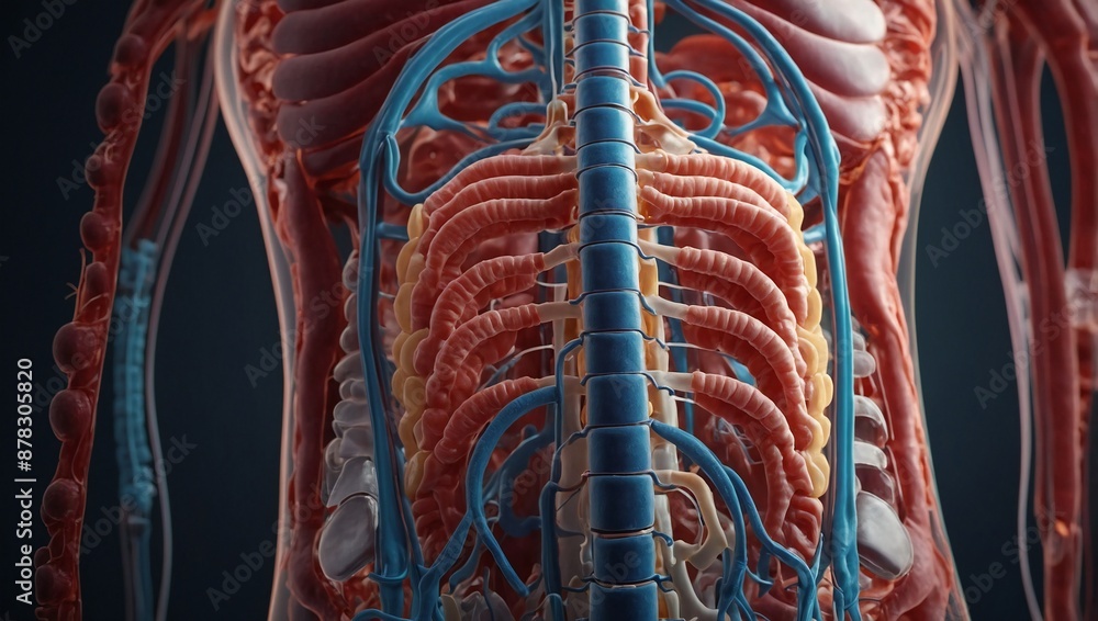 A vibrant 3D representation of the human circulatory system ...