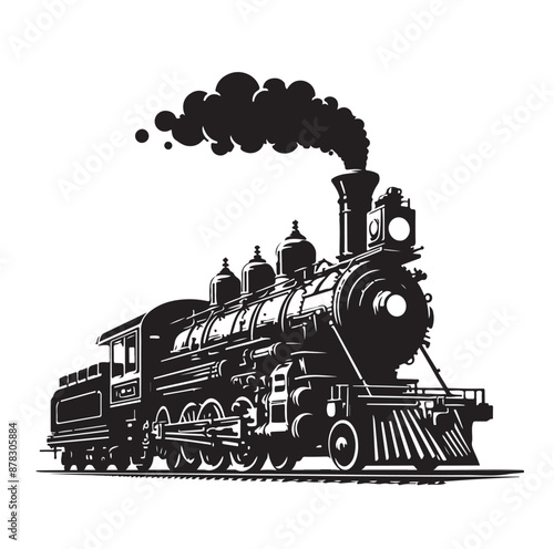 Vintage steam locomotive ancient train, transport illustration Vector 