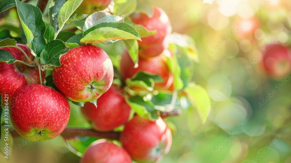 Close up view of apples on a branch with red and green fruits Garden fruit tree with agricultural harvest Close up view of apples on a branch with red and green fruits Garden fruit tree with agricultural harvest
