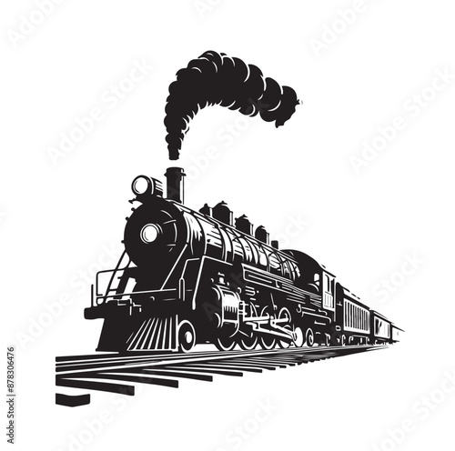 Vintage steam locomotive ancient train, transport illustration Vector 