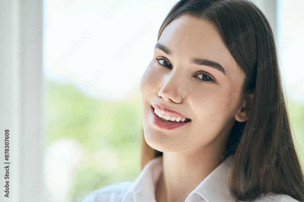 Smiling Woman With Long Brown Hair In Natural Light, Exuding Warmth And Happiness, Perfect For Lifestyle, Beauty, And Wellness Themes Smiling Woman With Long Brown Hair In Natural Light, Exuding Warmth And Happiness, Perfect For Lifestyle, Beauty, And Wellness Themes