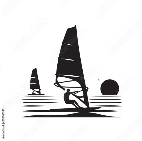 Set Of Windsurfing Silhouettes Illustration vector