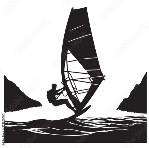 Set Of Windsurfing Silhouettes Illustration vector