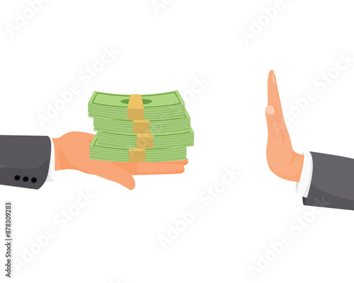 Businessman hand refuse corruption and bribe money 
