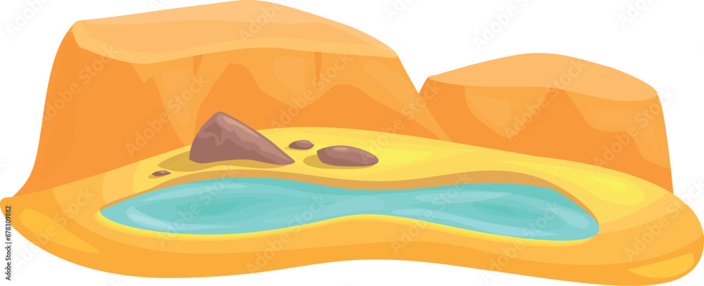 Cartoon oasis with rocks, sand and water representing a break for travelers in the desert Cartoon oasis with rocks, sand and water representing a break for travelers in the desert